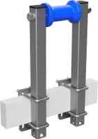 Polyurethan Kielrolle mit Stützen Sliprolle Bootstrailer Sliphilfe Spulenform verzinkt SUPROD, B=125, L=450 mm, blau