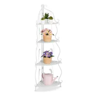 Elegantes Eckregal 103 cm, Blumenständer für Ecke, Pflanzenregal aus Metall, Blumenregal Indoor - SHELVIA Weiß