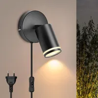 LED Wandleuchte Innen mit Schalter, LED Wandlampe 350° Schwenkbar, Ohne Leuchtmittel, GU10 Wandspot Wandstrahler, Schwarz