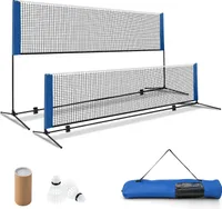 COSTWAY 310 cm Badmintonnetz mit Ständer, Federballnetz höhenverstellbar mit 2 Federbällen & Tragetasche