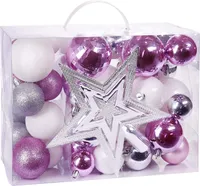BRUBAKER 50-teiliges Set Weihnachtskugeln mit Baumspitze - Christbaumschmuck in Rosa, Weiß und Silber