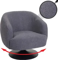 Lounge křeslo HWC-J76, koktejlové křeslo otočné, bouclé látka kov  tmavě šedá