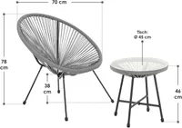 Juskys Balkonmöbel Set Ostana 3-teilig - Tisch & 2 Sessel -  stilvolle Sitzgruppe für Balkon, Terrasse & Garten - Gartenmöbel Balkonset Hellgrau