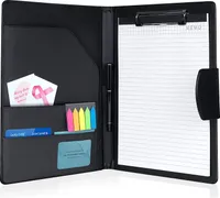 Leder Klemm Brett Mappe DIN-A4, Dokumententasche Klemmbrett Schreibmappe mit Magnet-Verschluss mit Papier und Stift, Schwarz