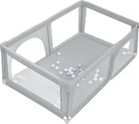 Laufstall Baby Laufgitter 180x120cm Rutschfester Absperrgitter mit Atmungsaktive Netz Schutzgitter Kind Playpen Set mit Bällen hellgrau
