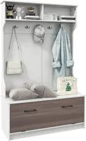 GOPLUS Garderobenständer mit Sitzfläche, Kleiderständer mit Ablage, 5 Haken, Garderobenschrank, Flurgarderobe Kompaktgarderobe für Eingang, Schlafzimmer, 100 x 40 x 160cm (Weiß)