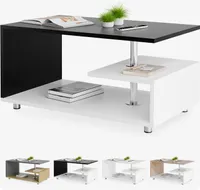 CASARIA® Couchtisch Schwarz Weiß Holz mit Stauraum 95x55cm Edelstahl Füße Höhenverstellbar Modern Ablage Eckig Beistelltisch Wohnzimmer Couch Tisch