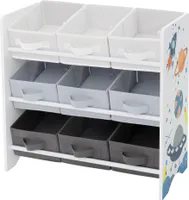 Joyz Kinderregal, Weltraum, 62,5x29,5x60 cm, Weiß, Spielzeugregal mit 9 Aufbewahrungsboxen aus Vliesstoff, Kinder-Bücherregal mit 3 Etagen