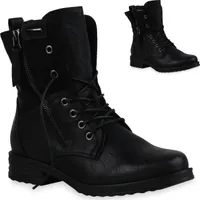 Mytrendshoe Damen Schnürstiefeletten Leicht Gefüttert Blockabsatz Stiefeletten 835417, Farbe: Schwarz, Größe: 42