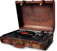 Camry CR1149 Vintage prehrávač vinylových platní, 3 rýchlosti 33/45/78 otáčok za minútu, zabudované reproduktory, dizajn kufríka, audio vstup a výstup, hnedý