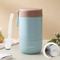 800 ml Müslibecher To Go, Lunchpot aus Edelstahl, auslaufsicherer Joghurtbecher mit Löffel, doppelschichtiger Lunchbox für Schule, Büro Blau