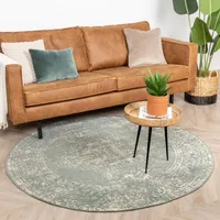 Teppich Vintage Rund - Spring Ethnic Grün Creme - Ø 120cm - Boho, Klassik, Ländlich, Orientalisch - Wohnzimmer, Esszimmer, Schlafzimmer -  FRAAI | Home & Living