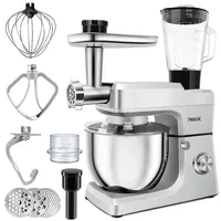7MAGIC 6-in-1 Küchenmaschine 1500W Mit Fleischwolf, 1,5L Entsafter, Gemüseschneider und Mehr Knetmaschine mit 7L Rührschüssel, Rührhaken, Knethaken, Schlagbesen, Silber