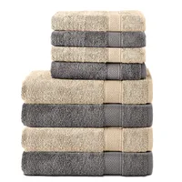 Komfortec 8er Handtuch Set aus 100% Baumwolle, 4 Badetücher 70x140 und 4 Handtücher 50x100 cm, Frottee, Weich, Towel, Groß, Anthrazit Grau/Beige