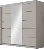 MIRJAN24 Schiebetürenschrank mit Spiegel Evo VI, Kleiderschrank mit Kleiderstange, mit drei Schwebetüren, Garderobe (Farbe: Cashmere)