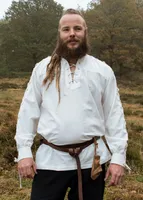 Mittelalter Hemd Corvin mit Schnürung, weiß - Mittelalterhemd Mittelalterkleidung Herren Kostüm Wikinger LARP Größe: S