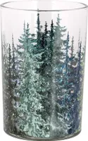 Clayre & Eef Teelichthalter Ø 12x18 cm Grün Glas Tannenbäume