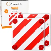 2x Warnschild mit 4 Metallösen – 50x50cm, rot-weiß abgerundeten Ecken Inkl. 4 Rückstrahlern Warntafel für LKW Wohnmobil