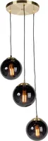 QAZQA - Art Deco Art Deco Hängelampe I Pendellampe I Pendelleuchte Messing mit schwarzem Glas 3-flammig-Lichter - Pallon I Wohnzimmer I Schlafzimmer - Kugel I Kugelförmig I Länglich - LED geeignet E27