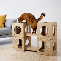 Navaris Katzentunnel aus Karton mit Kratzboards - 4tlg. Katzenhaus aus Pappe zum Zusammenstecken - Papphaus für Katzen - Katzenhöhle Haus Kartonhaus