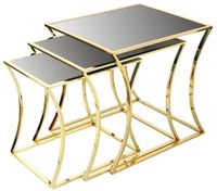 Casa Padrino Luxus Beistelltisch Set Gold / Schwarz - 3 Metall Tische mit Glasplatte - Luxus Möbel