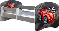 ACMA Jugendbett Kinderbett Junior-Bett Komplett-Set mit Matratze Lattenrost und Rausfallschutz Grau 05 Graue Auto 160x80
