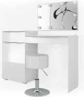 Vicco Schminktisch Lilli, 135 cm mit LED Beleuchtung und Hocker, Weiß Hochglanz
