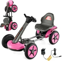 COSTWAY 12V Kinder Elektro Gokart mit LED Lichter, Go Kart mit 2-Fach verstellbarem Lenkrad & Sitz, inkl. Getränkehalter, EIN-Knopf-Start, für Kinder ab 2 Jahre alt (Rosa)
