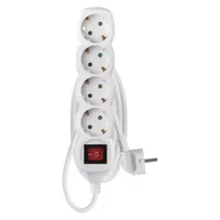 EMOS Steckdosenleiste 4-fach mit Schalter, 150 cm Kabel 1,5 mm2, weiß, Steckdosen 45° gedreht, Schuko mit erhöhtem Berührungsschutz, für Innen, P1421R