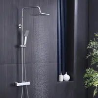 Duschsystem mit Thermostat HOMELIVE Duscharmatur Chrom Duschset Regendusche Rainshower Dusche inkl. Verstellbar Handbrause Regenbrause Duschstange