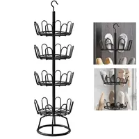 Schuhregal, 4-Ebenen Schuhablage, 128 cm Schuhschrank, 360° Schuhkarussell, für 16 Paar Schuhe, Schuhständer mit Haken, Schuhschrank, für Waschküche