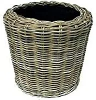 Pflanzkorb Rattan Rund – Beigegrau - Weidenkorb mit Einsatz für Außen / Outdoor