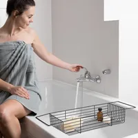Navaris Badewannen-Draht Tablett - Badewannenablage Badewannentablett aus Metall robust - Draht Ablage Organizer Unterlage für Badewannen - schwarz