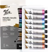 Mont Marte Acrylfarben, Metallic-Farbset, 8 x abgestimmte Töne 18 ml Tuben