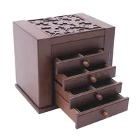5-Schichten Holz Schmuckkästchen Retro Schmuckvitrine Aufbewahrungsbox Halsketten Uhren Organizer Schmuckkoffer Geschenk Schmuckschatulle (Braun) für Mädchen