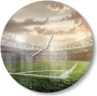 DEQORI Glasuhr Ø50 cm Zahlen 'Rasenecke im Stadion' Wanduhr Glas Uhr Design leise
