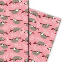 Lustiges Faultier Geschenkpapier nicht nur für Kinder, rosa - G8119, 32 x 48cm