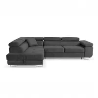 Ecksofa L-Form 275 x 202 cm Dunkelgrau links mit Schlaffunktion und Bettkasten – Sofiland Aller L