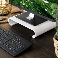 Navaris Bildschirm Holzständer TV Ständer - Computer Tisch Schreibtisch Monitorständer Bank - Schreibtischaufsatz aus Eichenholz in Weiß