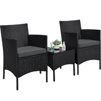 Yaheetech 3er Gartenmöbel-Set Gartensitzgruppe Polyrattan Balkontisch mit 2 Stühle Outdoor Möbelset für Balkon & Terrasse Schwarz/Grau