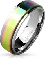 60 (19.1) Bungsa© SPINNER-RING aus Edelstahl Regenbogen - aus EdelstahlRING silber mit buntem, drehbarem Mittelring - SCHMUCKRING für Damen & Herren / Frau & Mann - dezenter LGBT Gay Pride Rainbow Ring