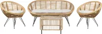BELIANI 4-Sitzer Lounge Set Natürlich Rattan 4-Teilig Gartensofa 2 Gartenstühle und Couchtisch mit Schwarzem Metallgestell Auflagen Hellbeige Outdoor