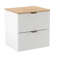 WENA Skříňka pod umyvadlo 60 cm, žebrovaná čela, kovové úchytky ve zlaté barvě s dřevěnou deskou (barva: bílá)