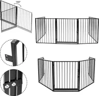 Fiqops Kaminschutzgitter 305 x 76 cm klappbar Schutzgitter für Tiere 5 Elemente inkl. Tür Laufgitter Absperrgitter Metall Tiergitter