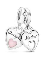Pandora People Charm Anhänger 799187C01 Mother And Daughter Split Heart Silber 925 Pinke Emaille