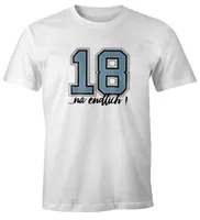 Herren T-Shirt Endlich 18 und meine Eltern wohnen immernoch bei mir zum  Geschenk zum 18. Geburtstag Fun-Shirt Moonworks®