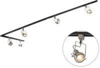 QAZQA - Modern Schienensystem I Spotlight I Deckenspot I Deckenstrahler I Strahler mit 5-flammig Spot I Spotlight I Deckenspot I Deckenstrahler I Strahler I Lampe I Leuchtes 1-phasig schwarz mit Stahl