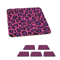 MuchoWow® Sklenený podtácek Štvorcová sada 6 kusov Potlač pantera - Ružová - Fialová 10x10x0.3cm Podložky pod poháre - podložky pod nápoje - ochrana