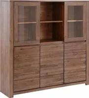 Anrichte mit 3 Türen und 2 Glastüren in Akazienholz braun