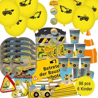 XXL Party-Set Kindergeburtstag Baustelle Bagger für 6 Kinder, 98-tlg.
